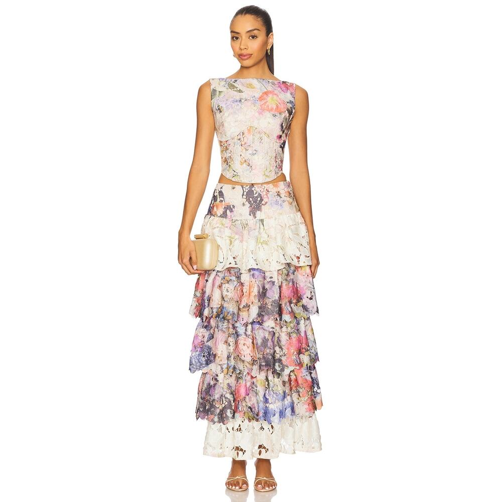 Elliatt Cream Floral Tiered Skirt Set